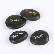 Load image into Gallery viewer, RockImpact 50PCS Engraved Black Stones Different Words Inspirational Extra-Large Black Pebbles Bulk Faith Pocket Word Stones Therapy Healing Prayer Stones Encouragement Rocks Wholesale, 3"-3 ½"ea