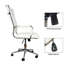 Load image into Gallery viewer, Okeysen Office Desk Chair, Ergonomic High Back Ribbed, Height Adjustable Tilt, Upgraded Seat with Arm PU Wrap, Swivel Executive Conference Task Rolling Chair. (White)