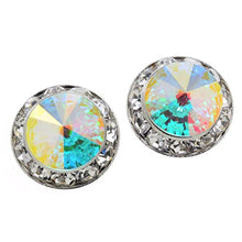 Load image into Gallery viewer, PammyJ Competition Dance Earrings | Aurora Borealis 15mm Crystal Round Earrings | Bridal Earrings