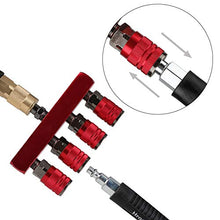 Load image into Gallery viewer, Hromee 4-Way Straight Air Manifold 5 Ports Aluminum Industrial Pneumatic Air Compressor Quick Connect Socket In Line Type Air Hose Splitter with 4 Couplers and 1/4" Male NPT Plug