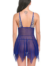 Load image into Gallery viewer, Avidlove Women Lingerie Set Lace Babydoll V Neck Nightwear Strap Chemise Blue XL
