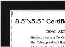 Load image into Gallery viewer, DOAI ART 8.5 x 5.5 Business License Frame Black, Professionals 5.5 x 8.5 Certificate Frames Fit Diploma, Document and Tax Certificate Self Standing with Wall Hangers