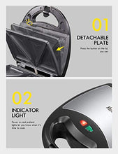 Load image into Gallery viewer, Yabano Sandwich Maker, Waffle Maker, Sandwich Grill, 3-in-1 Detachable Non-stick Coating, LED Indicator Lights, Cool Touch Handle, Anti-Skid Feet, Black