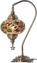 Load image into Gallery viewer, New BOSPHORUS Stunning Handmade Swan Neck Turkish Moroccan Mosaic Glass Table Desk Bedside Lamp Light with Bronze Base (Multicolor)
