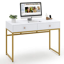 Load image into Gallery viewer, Tribesigns Computer Desk, Modern Simple 47 inch Home Office Desk Study Table Writing Desk with 2 Storage Drawers, Makeup Vanity Console Table, White and Gold