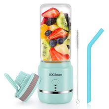 Load image into Gallery viewer, iOCSmart Portable Personal Blender, USB Rechargeable Wireless Electric Juicer Blender for Fruits Smoothie Shakes Baby Food with Cup Lid, Silicone Straw, 4000mAh High Capacity Batteries (Blue)