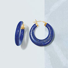 Load image into Gallery viewer, Ross-Simons Lapis Hoop Earrings 14kt Yellow Gold