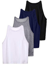 Load image into Gallery viewer, 4 Pieces Basic Crop Tank Tops Women Sleeveless Racerback Crop Tops Sport Crop Tops for Lady Girls Daily Wearing (Black, Dark Grey, Navy Blue, White, Small, Numeric_1)