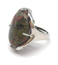 Load image into Gallery viewer, Natural Stone Rose Quartz Agate Amethyst Turquoise Adjustable Finger Rings Semi Precious Oval Shaped Gemstone Anniversary (Unakite)