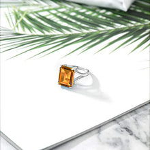 Load image into Gallery viewer, Gem Stone King 925 Sterling Silver Yellow Citrine Women's Solitaire Engagement Ring (8.20 Cttw Emerald Cut, Gemstone Birthstone) (Size 7)