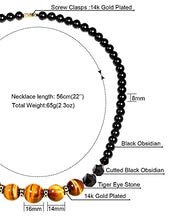 Load image into Gallery viewer, Jewever Tiger Eye and Black obsidian Crystal Necklaces for Women Energy Gemstone Healing Crystal Necklace Beads Natural Stone Mens Necklaces Unisex