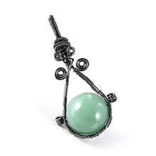 Load image into Gallery viewer, PESOENTH Natural Green Aventurine Crystal Ball Gemstone Healing Necklace Women Jewelry,16mm Jade Bead Round Stone Wire Wrapped Teardrop Pendant Necklace Gun Black Chain