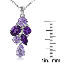 Load image into Gallery viewer, GemStar USA Sterling Silver African Amethyst and White Topaz Tonal Cluster Necklace