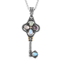 Load image into Gallery viewer, Shop LC Delivering Joy Good Lucky Key Chain Pendant Necklace for Women Amethyst Rose Quartz Aventurine ION Plated Yellow Gold Stainless Steel 20" Cttw 1.5