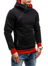 Load image into Gallery viewer, Baniupa Men Color Block Pullover Diagonal Zipper Design Tops Fashion Shirts Hoodies Casual Long-Sleeved Sweatshirt(Black red,XL)