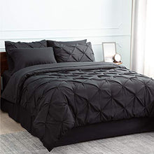 Load image into Gallery viewer, Bedsure Black Twin Comforter Set Kids - 6 Pieces Pintuck Black Bed Set Twin, Pinch Pleat Black Twin Bedding Sets with Comforters, Sheets, Pillowcases & Shams