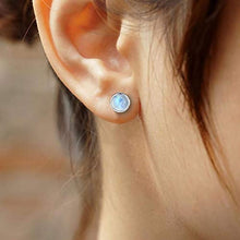 Load image into Gallery viewer, Angol Sterling Silver Moonstone Stud Earrings for Women Girls, 925 Hypoallergenic Rainbow Moonstone Earrings, 5MM Tiny Cute Round Natural Gemstone Earrings Birthday Christmas Gift with Box (White, 5)