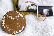Load image into Gallery viewer, Nana's Little Angels Birth Announcement Sign 5 inch Cherry “Hello Baby” Newborn Baby Announcement Wooden Sign with White Paint Marker Wooden Disc Announcements for Hospital Pictures & Photo Prop…