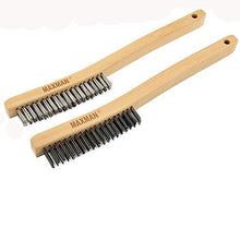 Load image into Gallery viewer, Wire Brush Set,Heavy Duty Carbon Steel and Stainless Steel Wire Scratch Brush for Cleaning Rust with 14" Long Curved Beechwood Handle,2 Pieces,Large
