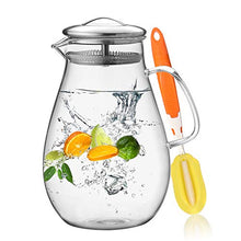 Load image into Gallery viewer, Hiware 64 Ounces Glass Pitcher with Lid / Water Pitcher with Handle - Good Beverage Carafe Pitcher for Juice, Milk, Beverage, Hot/Cold Water & Iced Tea, Cleaning Brush Included