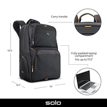 Load image into Gallery viewer, solo Everyday Laptop Backpack, Black, 17.5 x 11.75 x 8