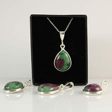 Load image into Gallery viewer, Sterling Silver Red Green Ruby Zoisite Gemstone Teardrop Pendant Necklace 16+2 inches Chain