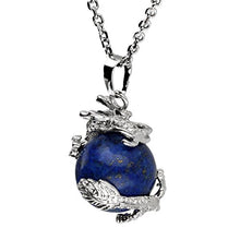 Load image into Gallery viewer, Jovivi 2pc Dragon Wrapped Dyed Lapis Lazuli Round Ball Cylinder Gemstone Healing Crystal Pendant Necklace Set