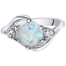 Load image into Gallery viewer, Peora Created White Opal Ring in Sterling Silver, Round Shape, 8mm, 1.75 Carats total, Size 6