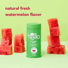 Load image into Gallery viewer, hello Kids Watermelon Eco-Friendly, Travel Toothpaste Tablets, Natural Watermelon Flavor, Fluoride Free, Plastic-Free, Reusable Metal Containers, Vegan, SLS & Gluten Free, 120 Tablets, 2 Pack