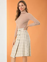 Load image into Gallery viewer, Allegra K Women's Plaid Vintage Faux Wrap Buttons Front Midi High Waist Skirt Medium Beige
