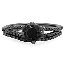 Load image into Gallery viewer, Dazzlingrock Collection 1.35 Carat (Ctw) Black Rhodium Plated Silver Black Diamond Ladies Bridal Engagement Ring Set, Size 7