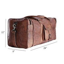 Load image into Gallery viewer, Leather duffel bag large 24 Inch Square Duffel Travel Gym Sports Overnight Weekender Leather Bag for men and women by Komal's Passion Leather