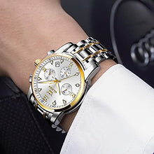 Load image into Gallery viewer, OLEVS Male Wrist Watches, Analog Quartz Business Stainless Steel Waterproof Luminous Watches Luxury Casual Classic Glamour White Big Diamond Dial Date Multi-Function Chronograph Watches for Man