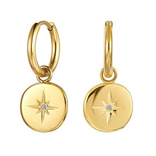 Load image into Gallery viewer, BUEMMR 14K Gold Plated Smooth Mirror Compass Hoop Earrings for Women, Jewelry for Women Girl