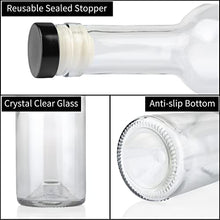 Load image into Gallery viewer, GUANENA 12 Pack 16oz Clear Glass Bottles with Cork Lids and PVC Shrink Capsules, 500 ml Empty Home Brewing Wine Bottles with Funnel for Sparkling Wine, Juice, Kombucha, Beverages