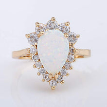 Load image into Gallery viewer, ZIS New Design White Fire Opal Water Drop 18K Gold Plated CZ Stone Engagement Jewelry Rings (6)