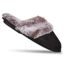 Load image into Gallery viewer, Jessica Simpson Women's Comfy Faux Fur House Slipper Scuff Memory Foam Slip on Anti-Skid Sole, Black, Small