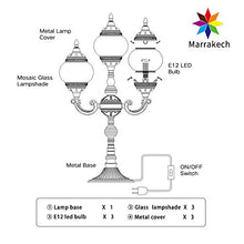 Load image into Gallery viewer, Mosaic Table Lamp Marrakech Handmade Turkish Mosaic Glass Lamp 3 Globes Candelabra Moroccan Tiffany Style Lamp Decorative Night Light for Living Room Bedroom (Blue)