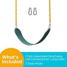 Load image into Gallery viewer, Jungle Gym Kingdom Outdoor Swing Seat Replacement - Pack of 1 Replacement Swings for Swingsets for Outside with Plastic Coated Chains and 2 Hooks, Playground Accessories, Green