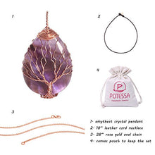 Load image into Gallery viewer, Tree of Life Teardrop Heart Amethyst Crystal Pendant Necklace Copper Wire Wrapped Gemstone Healing Chakra Necklace Choker Mothers Day Gifts 18"