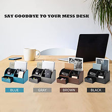 Load image into Gallery viewer, Office Desk Organizer with Drawer, PU Leather Office Supplies Caddy with Pencil Holder and Storage Baskets for Desktop Accessories, 6 Compartments with Drawer, Black