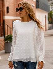 Load image into Gallery viewer, Blooming Jelly Womens Chiffon Blouses Elegant Lantern Long Sleeve Round Neck Top Pom Pom Shirt(Large, Wine Red)