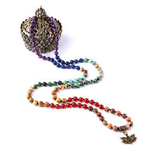 Load image into Gallery viewer, Bivei 7 Chakra 108 Mala Beads Bracelet Real Healing Gemstone Yoga Meditation Hand Knotted Mala Prayer Bead Necklace(Lotus OM-6mm Beads)