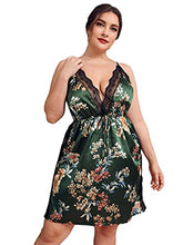 Load image into Gallery viewer, SOLY HUX Women's Plus Size Floral Print Lace Trim Satin Slip Dress Sleepwear Nightgowns Multicoloured 2XL