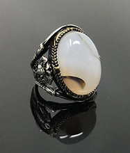 Load image into Gallery viewer, KAR Rare 925K STERLING SILVER Yemeni AGATE(Aqeeq) Large MEN'S RING USA SELLER P5B (12)
