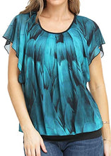 Load image into Gallery viewer, WUDODO Women's Flared Flouncing Tunic Printed Pleated Short Sleeve Mesh Ruffled Blouse Top