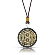 Load image into Gallery viewer, Black Tourmaline Necklace | Orgone Pendant | Flower of Life Orgonite | Reiki Merkaba | EMF Protection Energy Generator | SBB Coil | 2 Inch Diameter with Adjustable Neck Cord (Black Box)