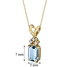 Load image into Gallery viewer, Peora Aquamarine with Genuine Diamond Pendant in 14 Karat Yellow Gold, Elegant Solitaire, Radiant Cut, 7x5mm
