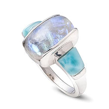 Load image into Gallery viewer, Stauer - Women's Moonstone & Larimar Ring, 5 carats moonstone & 3 ctw larimar, With .925 sterling silver setting Size 10