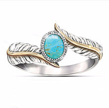 Load image into Gallery viewer, Digital baby Magnificent Women's Jewelry 925 Sterling Silver Turquoise Feather Ring 18K Gold Proposal Gift Cocktail Party Rings Bridal Wedding Size 5-10